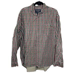 Abercrombie & Fitch Button Front Shirt Red Green Cotton Size L Large Long Sleeve
